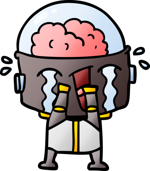 Bir insan tarafından çizilmiş ağlayan robot çizgi film.