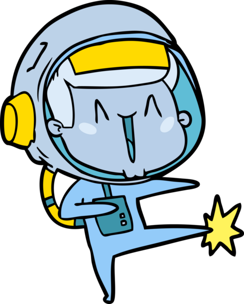 Bir insan tarafından çizilen mutlu astronot çizgi filmi.