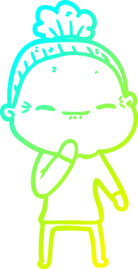 Bir insan tarafından çizilmiş barışçıl, yaşlı bir kadının soğuk çizgi çizimi.