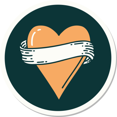 Bir insan tarafından çizilmiş geleneksel bir kalp ve bayrak stili dövme çıkartması.