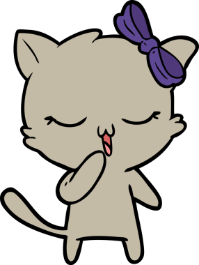 Bir insan tarafından çizilmiş kafasında yay olan çizgi film kedisi.