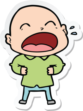 Bir insan tarafından çizilmiş kel adam diye bağıran bir çizgi film çıkartması.