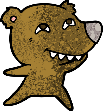 Bir insan tarafından çizilmiş dişleri gösteren çizgi film ayısı.