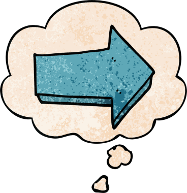 bir insan tarafından çizilmiş grunge doku biçiminde düşünce baloncuğu olan çizgi film oku