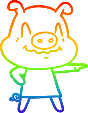 Gökkuşağı gradyan çizgisi insan tarafından çizilmiş bir elbise giyen sinirli bir domuzun çizimi