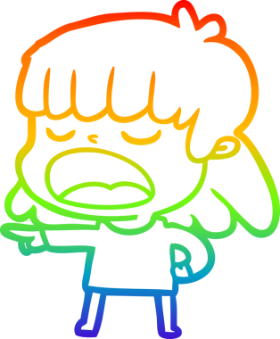 Gökkuşağı gradyan çizgi çizimi Bir insan tarafından yüksek sesle çizilen bir kadın karikatürü