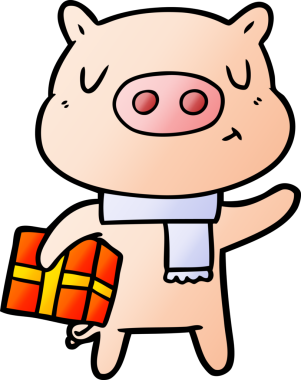 Bir insan tarafından çizilmiş Noel domuzu çizgi filmi.