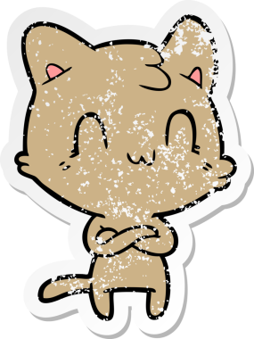 Bir insan tarafından çizilmiş mutlu bir kedinin sıkıntılı çıkartması.