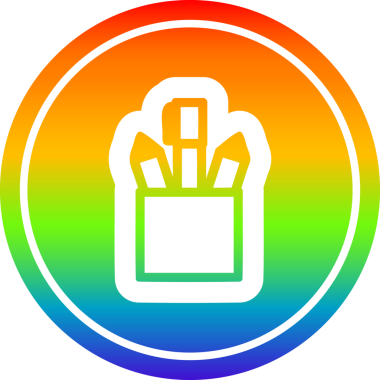 Bir insan tarafından çizilmiş gökkuşağı gradyanı olan yuvarlak kalem kutusu simgesi