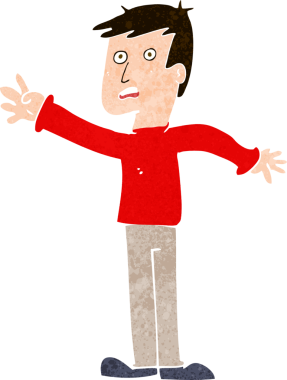 Çizgi filmdeki endişeli adam bir insan tarafından çiziliyor.