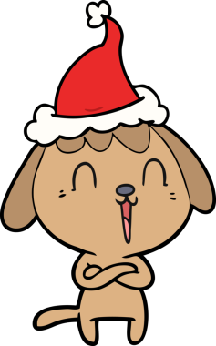 Bir insan tarafından çizilmiş Noel Baba şapkası takan bir köpeğin çizimi.