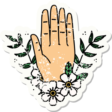 Bir insan tarafından çizilmiş geleneksel el ve çiçek stili bir dövme.