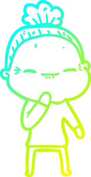 Bir insan tarafından çizilmiş barışçıl, yaşlı bir kadının soğuk çizgi çizimi.