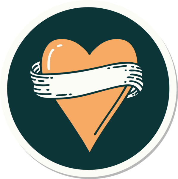 Bir insan tarafından çizilmiş geleneksel bir kalp ve bayrak stili dövme çıkartması.