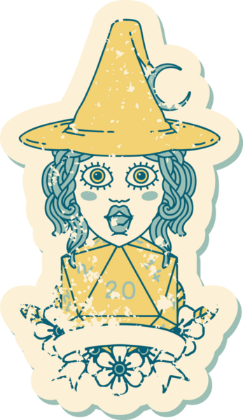 Retro Dövme Tarzı İnsan Cadı Doğal 20 zar atışıyla Bir insan tarafından çizilmiş