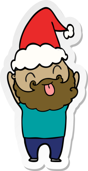 Bir insan tarafından çizilmiş Noel Baba şapkası takan sakallı bir adam.