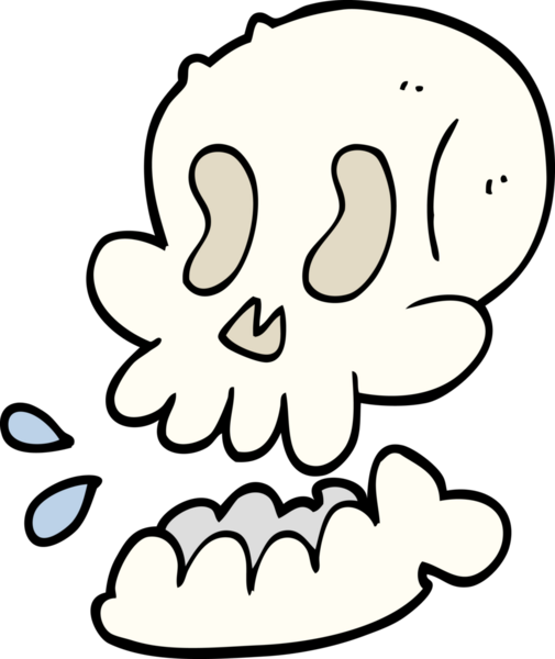 Bir insan tarafından çizilmiş komik karikatür kafatası.