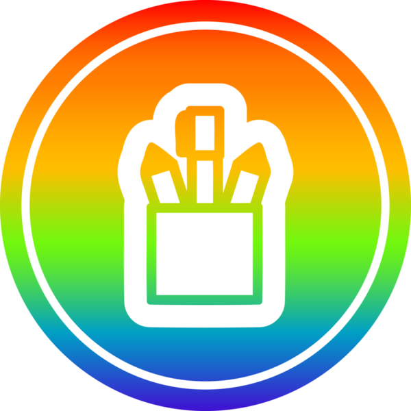 Bir insan tarafından çizilmiş gökkuşağı gradyanı olan yuvarlak kalem kutusu simgesi