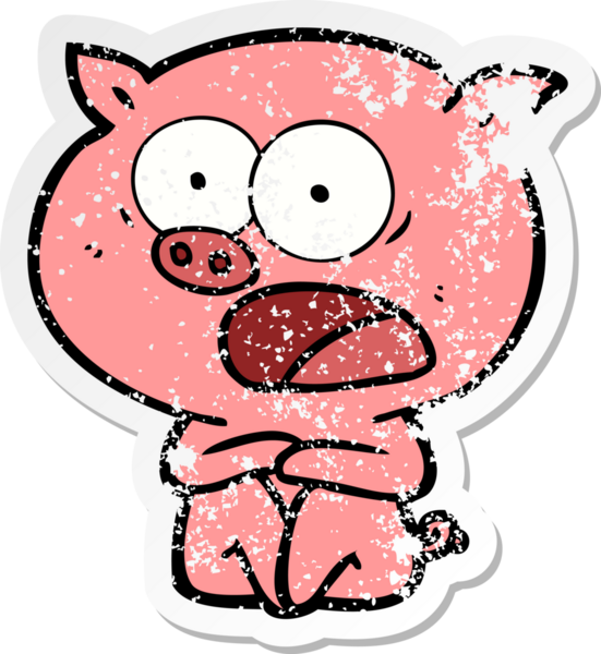 Bir insan tarafından çizilmiş şoke olmuş çizgi film domuzu etiketi.