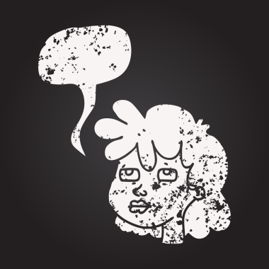 Tahta tebeşir serbest konuşma baloncuğu çizilmiş kadın yüzü bir insan tarafından çizilmiş.