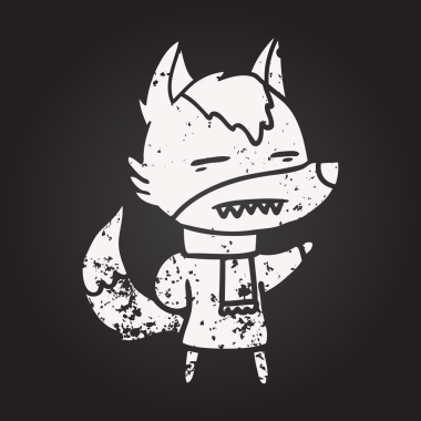 Karatahta tebeşir karikatür kurt kışın bir insan tarafından çizilmiş.