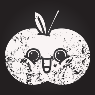 Bir insan tarafından çizilmiş kırmızı bir elmanın karikatürü.