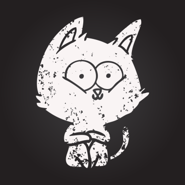 Bir insan tarafından çizilmiş kara tahta tebeşir çizgi film kedisi.