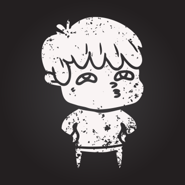 Tahta tebeşir karikatürü. Bir insan tarafından çizilmiş meraklı bir adam.