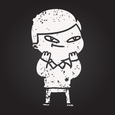 Bir insan tarafından çizilmiş kara tahta tebeşir çizgi film çocuğu.