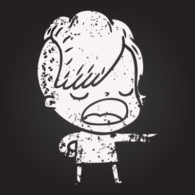 Karatahta tebeşir karikatürü. Havalı hippi kız bir insan tarafından çizilmiş.