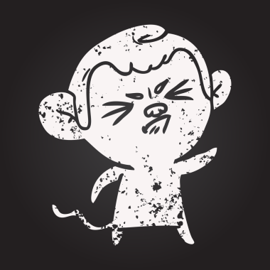 Bir insan tarafından çizilmiş karatahta karikatür kızgın maymun.