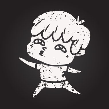 Tahta tebeşir karikatürü. Bir insan tarafından çizilmiş meraklı bir adam.