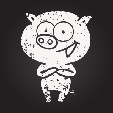 Karatahta tebeşirle çizilmiş neşeli domuz çizgi filmi