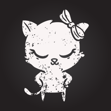 Tahta tebeşirle şirin çizgi film kedisi, bir insan tarafından çizilmiş.