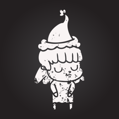 Karatahta tebeşirle çizilmiş kayıtsız bir kadın Noel Baba şapkası giymiş bir insan tarafından çizilmiş.