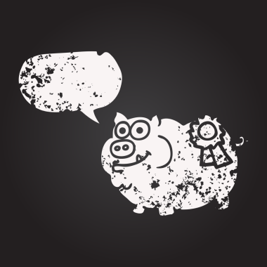 Tahta tebeşir serbest konuşma balonu çizgi film ödüllü bir insan tarafından çizilmiş domuz.