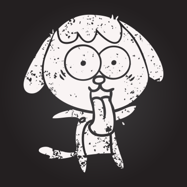 Bir insan tarafından çizilmiş kara tahta tebeşirle çizilmiş şirin bir köpek.