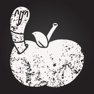 Bir insan tarafından çizilmiş elmalı karikatür solucanı.