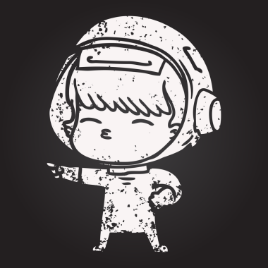 Karatahta tebeşirle çizilmiş meraklı astronot bir insan tarafından çizilmiş.