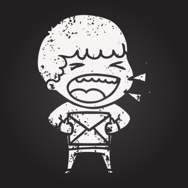 Bir insan tarafından çizilmiş kara tahta tebeşir çizgi filmi gülen adam.