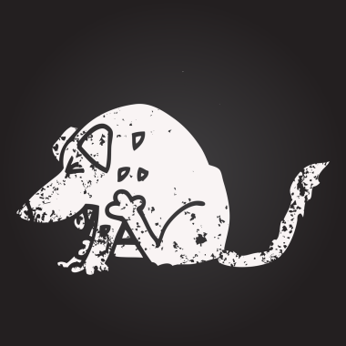 Siyah beyaz tebeşirle çizilmiş bir insan tarafından çizilmiş bir köpek.