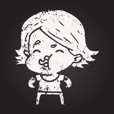 Karatahta tebeşir karikatür kızı bir insan tarafından çizilmiş.