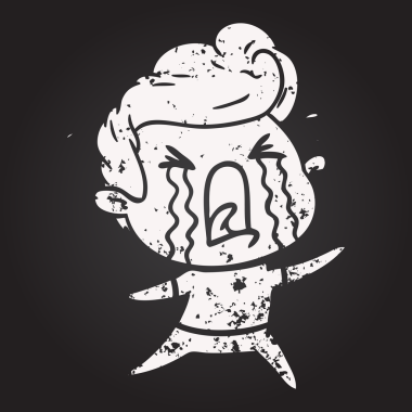 Bir insan tarafından çizilmiş karatahta karikatür ağlayan adam