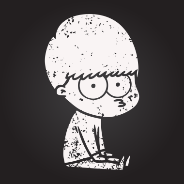 Bir insan tarafından çizilmiş kara tahta tebeşir meraklısı çizgi film çocuğu.