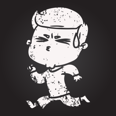 Bir insan tarafından çizilmiş karatahta karikatür adam terliyor.