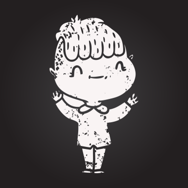 Bir insan tarafından çizilmiş kara tahta çizgi film dostu çocuk.