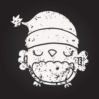 Bir insan tarafından çizilmiş kara tahta tebeşir şirin Noel baykuşu.