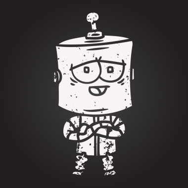 Bir insan tarafından çizilmiş kara tahta tebeşir çizgi film robotu.