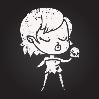 Tahta tebeşir. Bir insan tarafından çizilmiş şirin vampir kız.