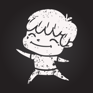 Bir insan tarafından çizilmiş kara tahta tebeşir çizgi filmi mutlu çocuk